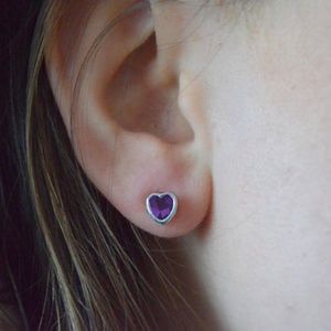 Amethyst Heart Bezel Stud Earrings